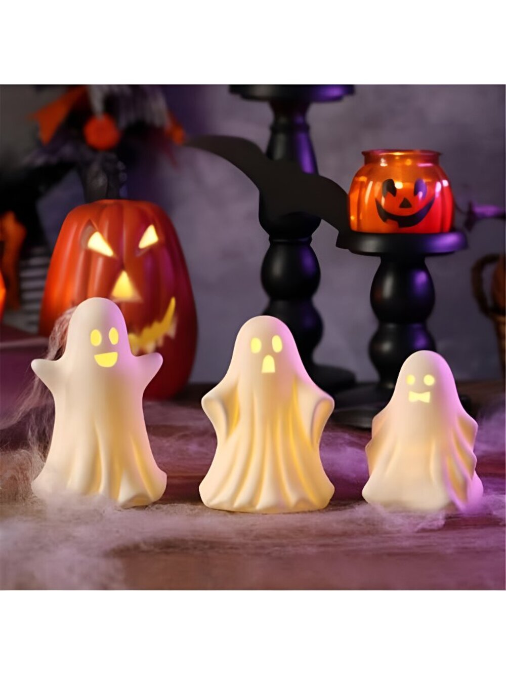 Halloween Ghost Decorations - 3 Pcs Ceramic Ghost with Timer Light Up
